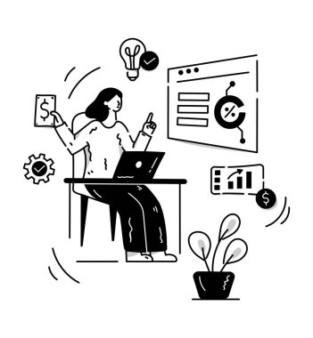 Finansal Fikir karikatürü, vektör illüstrasyonu