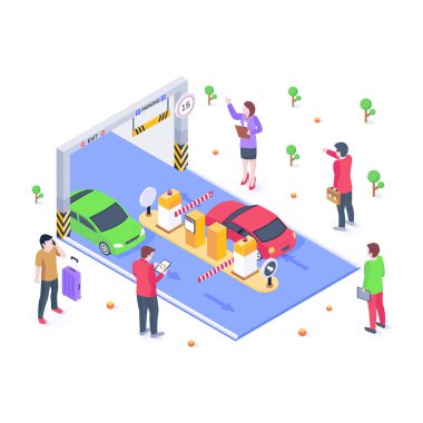 Park ücreti karikatürü, vektör illüstrasyonu