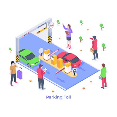 Park ücreti karikatürü, vektör illüstrasyonu