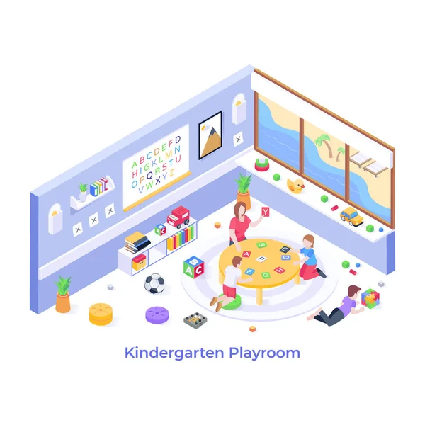 Kindergarten Playroom Cartoon Vector Illustration — Stock Vector