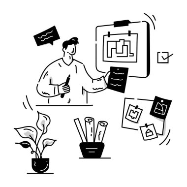 Taslak Proje karikatürü, vektör illüstrasyonu