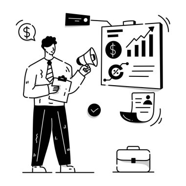 İş Tanıtımı karikatürü, vektör illüstrasyonu