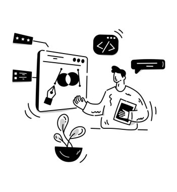 Ux Tasarım karikatürü, vektör illüstrasyonu