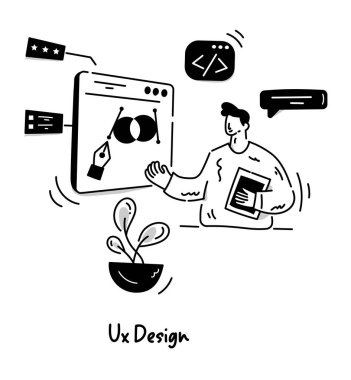 Ux Tasarım karikatürü, vektör illüstrasyonu