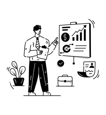 Finansal Yönetici karikatürü, vektör illüstrasyonu