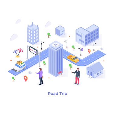 Yol Yolculuğu karikatürü, vektör illüstrasyonu