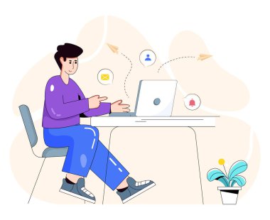 İleti gönderiliyor, çizgi film, vektör illüstrasyonu