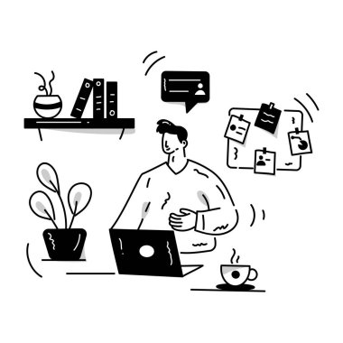 İş yeri karikatürü, vektör illüstrasyonu