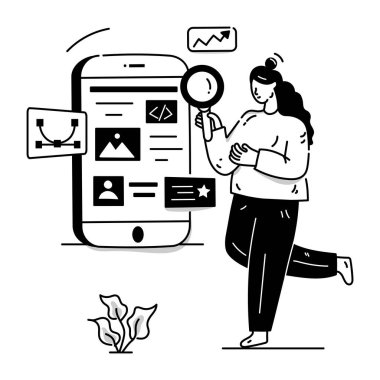 Ui Test karikatürü, vektör illüstrasyonu