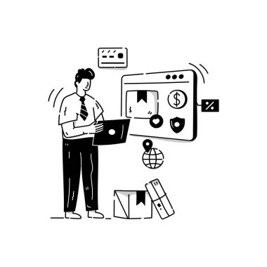 Ticaret Lojistik karikatürü, vektör illüstrasyonu