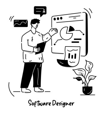 Yazılım Tasarımcısı karikatürü, vektör illüstrasyonu