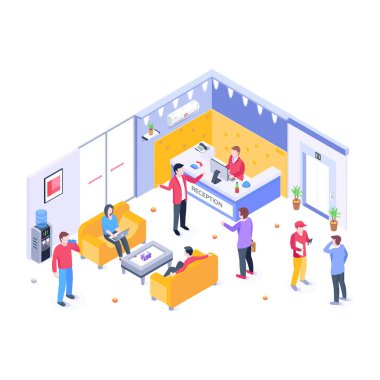 Resepsiyon karikatürü, vektör illüstrasyonu