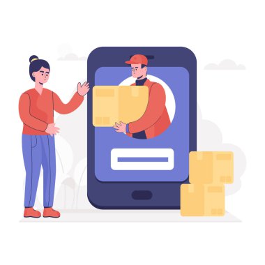 Mobil Teslimat karikatürü, vektör illüstrasyonu