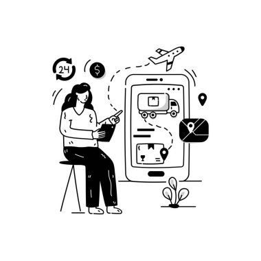 Lojistik Uygulama karikatürü, vektör illüstrasyonu