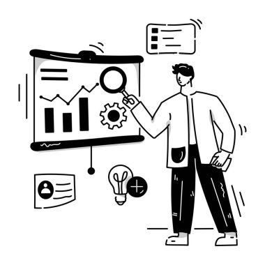 Fikir ve iş simgeleri vektör illüstrasyon tasarımına sahip iş adamı