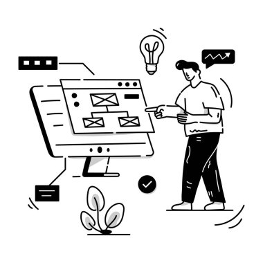 Web Mühendisi karikatürü, vektör illüstrasyonu