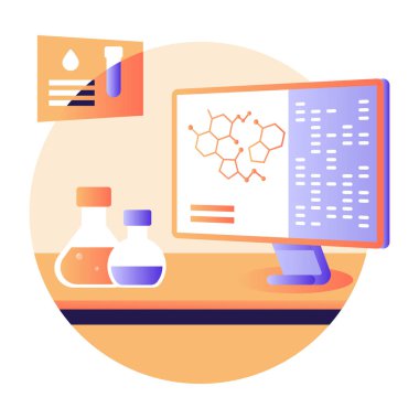 Kimyasal Araştırma karikatürü, vektör illüstrasyonu