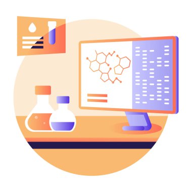 Kimyasal Araştırma karikatürü, vektör illüstrasyonu