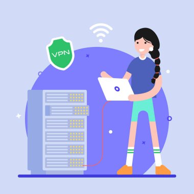 Vpn Ev Sahipliği karikatürü, vektör illüstrasyonu