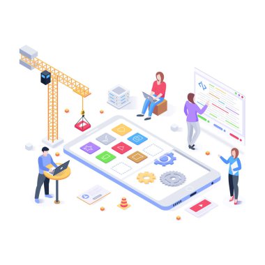 Uygulama Geliştirme karikatürü, vektör illüstrasyonu