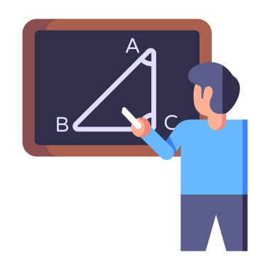 Matematik öğretmeni karikatürü, vektör illüstrasyonu