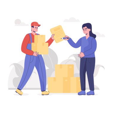 Lojistik Sözleşmesi karikatürü, vektör illüstrasyonu