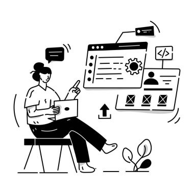 Programlama Deneme karikatürü, vektör illüstrasyonu