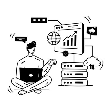 Veri Bilimci karikatürü, vektör illüstrasyonu