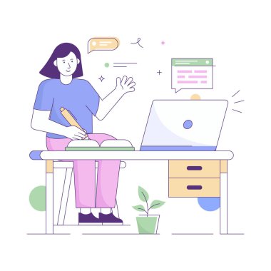 Uzaklık Öğrenme karikatürü, vektör illüstrasyonu