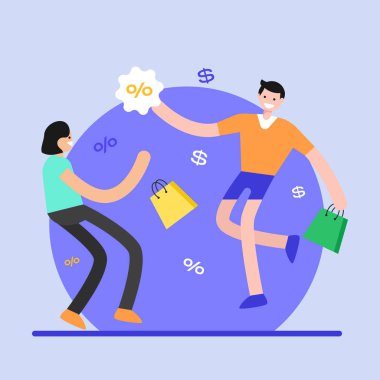 Sıcak İndirim karikatürü, vektör illüstrasyonu