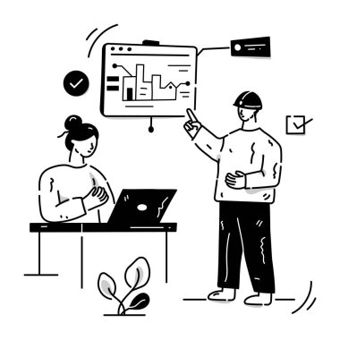 Proje Brifing karikatürü, vektör illüstrasyonu