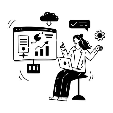 Web İstatistik karikatürü, vektör illüstrasyonu