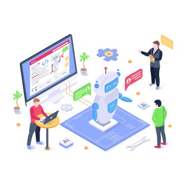 Robot Geliştirme karikatürü, vektör illüstrasyonu