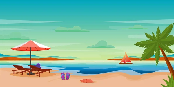 Beautiful Beach Seascape Color Vector Illustration — Stock Vector
