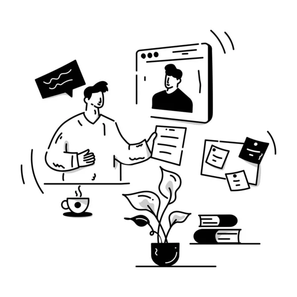 Online Meeting Cartoon Vector Illustration — 图库矢量图片