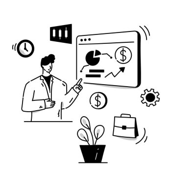 Adam iş kar vektörü illüstrasyonunu sayıyor