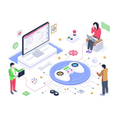 oyun geliştirme konsepti vektör çizimi