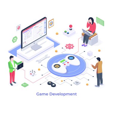 oyun geliştirme konsepti vektör çizimi