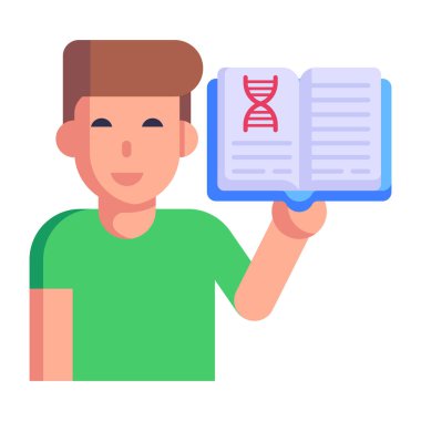 Biyoloji öğrencisi karikatürü, vektör illüstrasyonu