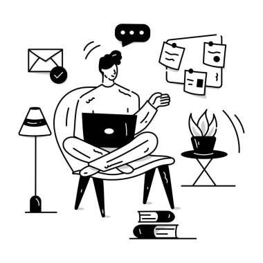 İş yeri karikatürü, vektör illüstrasyonu