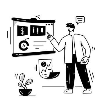 Piyasa büyüme vektörü illüstrasyonuna bakan adam