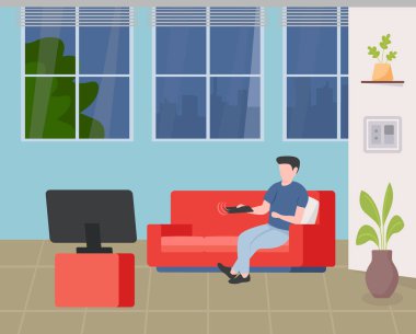 man watching tv at home vector illustration