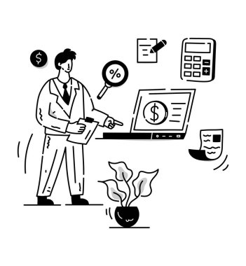 Hesap analizi yapan adam vektör çizimi