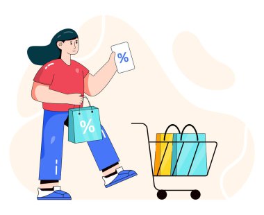 E-ticaret karikatürü, vektör illüstrasyonu