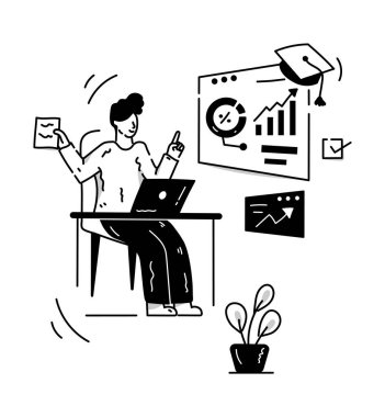 İşletme eğitimi vektör illüstrasyonundan geçen adam