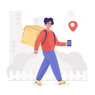 man delivering food to the address vector illustration