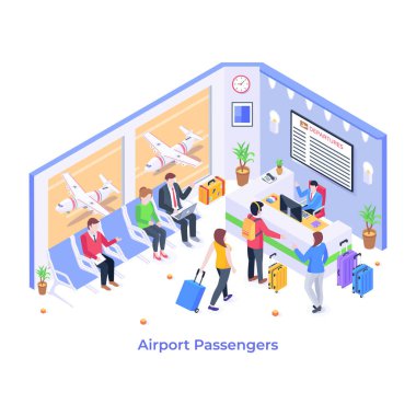 Havaalanı yolcuları vektör illüstrasyonu