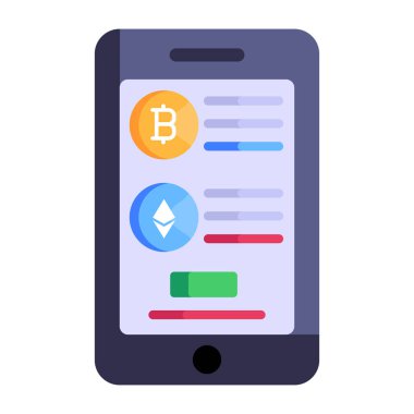 Kripto para birimi simgelerine sahip cep telefonu