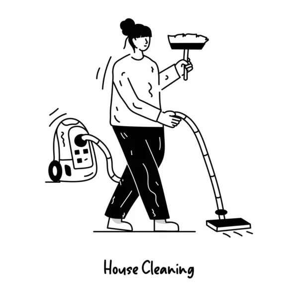 Woman Cleaning House Vector Illustration — Stockový vektor