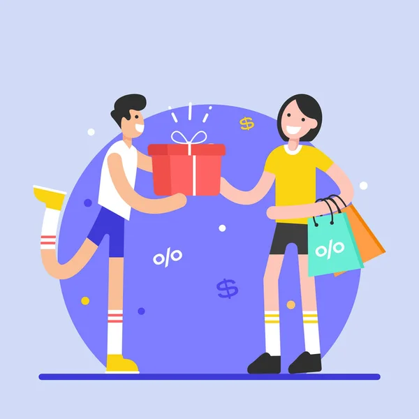 Man Presenting Loyalty Gift Vector Illustration — Stockvektor